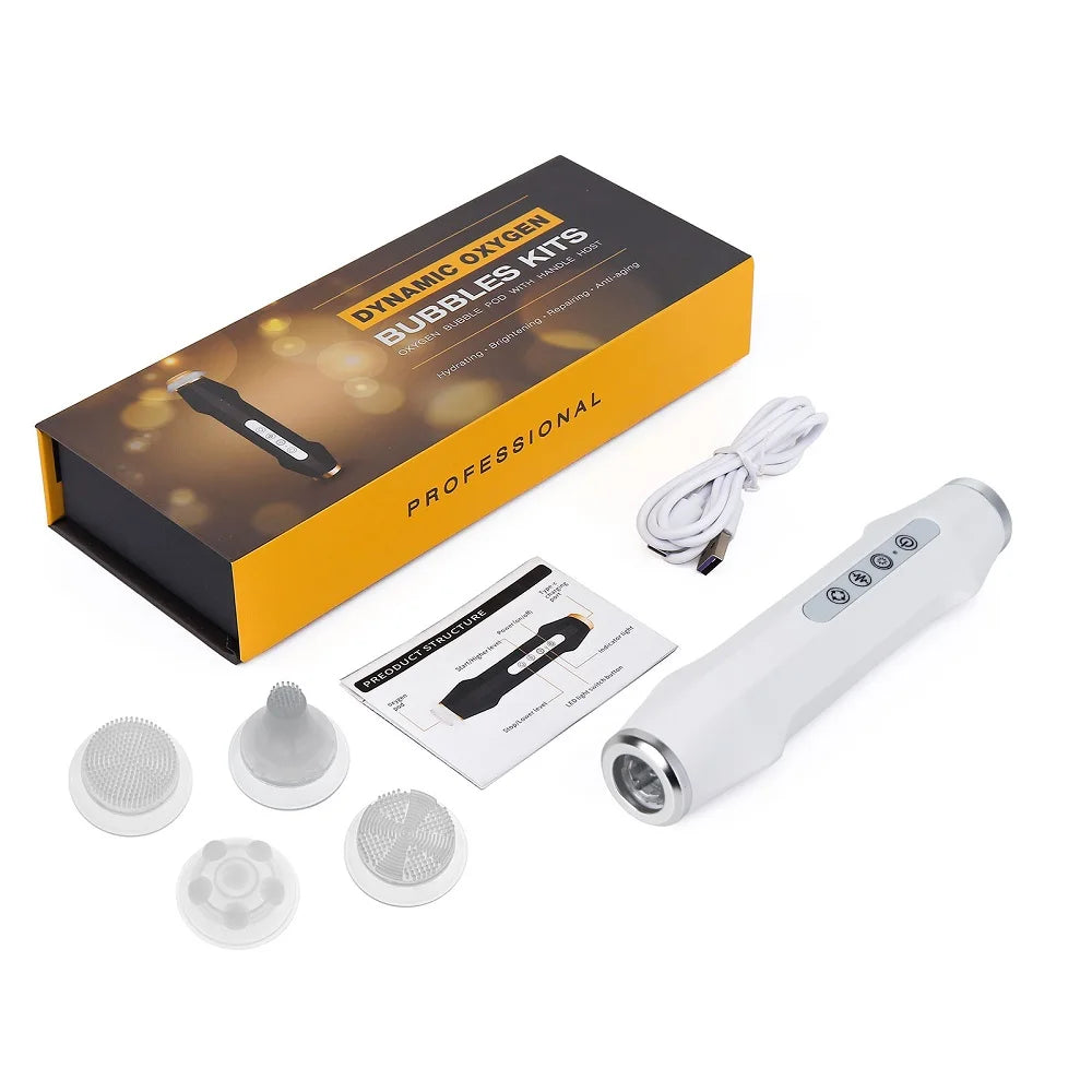 Portable CO2 Oxygen Bubble Facial Pen with 7 Color Photon Light Aqua Skin Cleansing Beauty Machine Works With Serum Gel CO2 Pods for Home SPA Skin Care