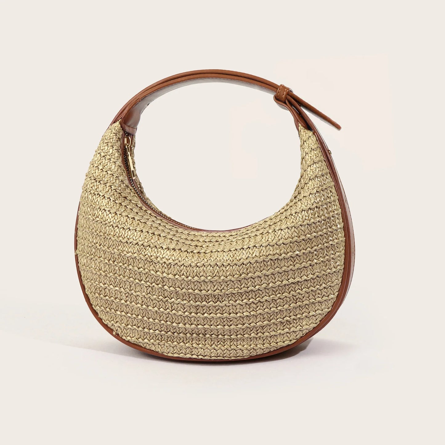 Causal Straw Woven Top-Handle Bags For Women Summer Holiday Beach Wrapped Handbags Ladies Handheld Crossbody Bags Totes Hobos Half Moon Bags