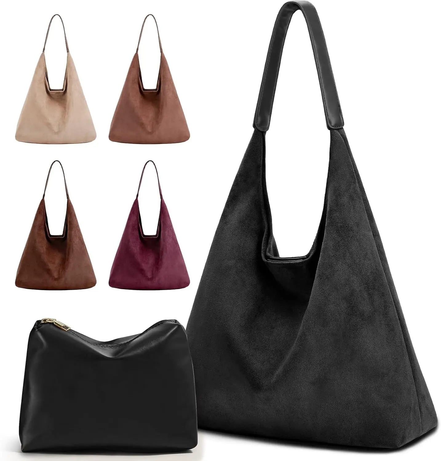 Faux Suede Tote Bag For Women With Zippered Cosmetic Organizer