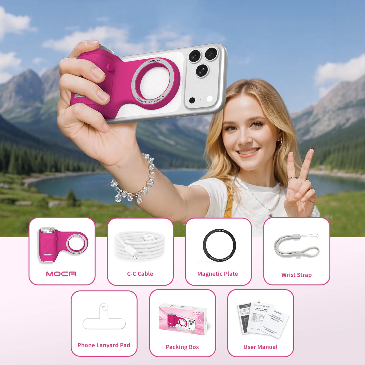 Comitok Moca Magnetic Camera Grip With Detachable Bluetooth Remote