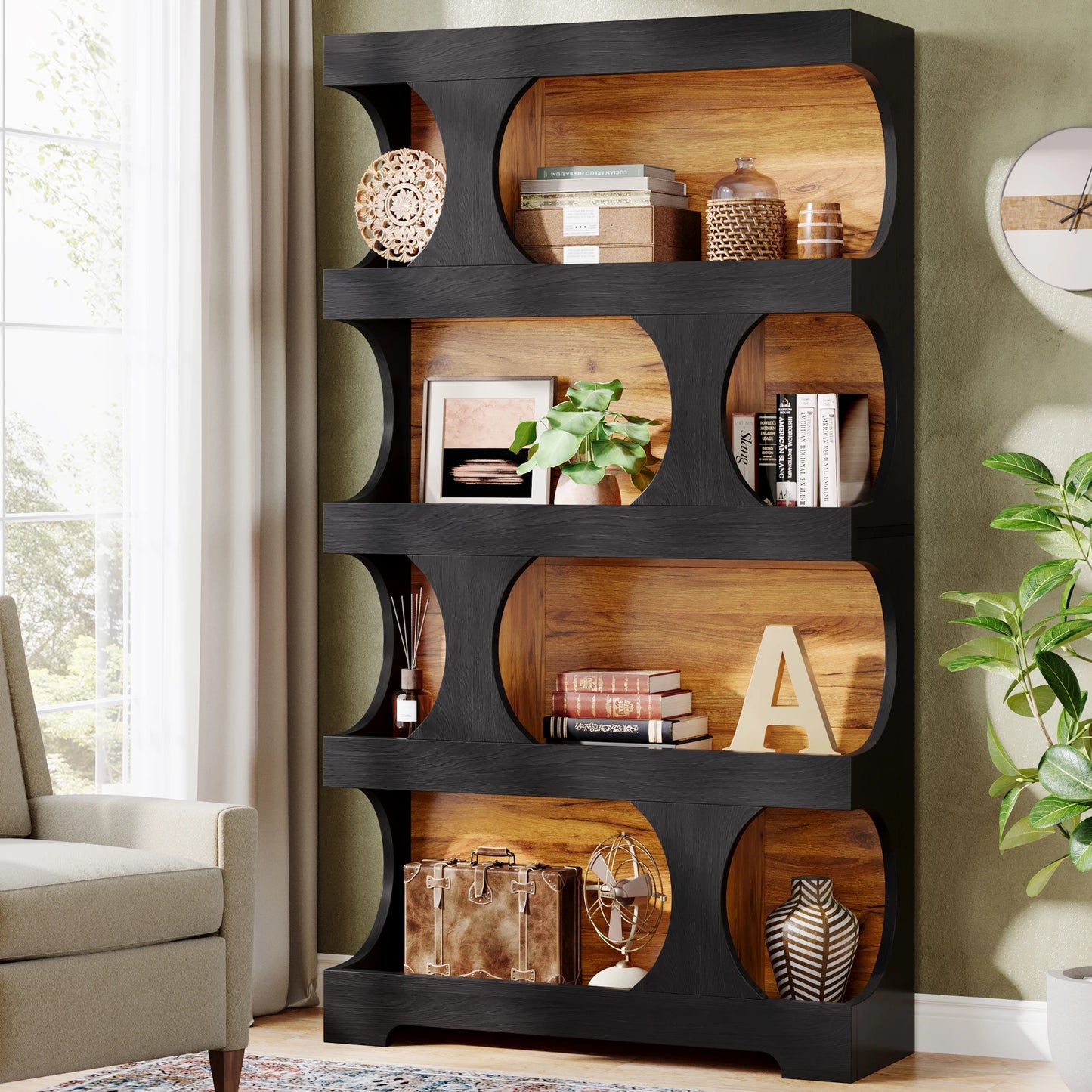 Tribesigns 4-Tier S-Shaped Bookshelf Modern Freestanding Display