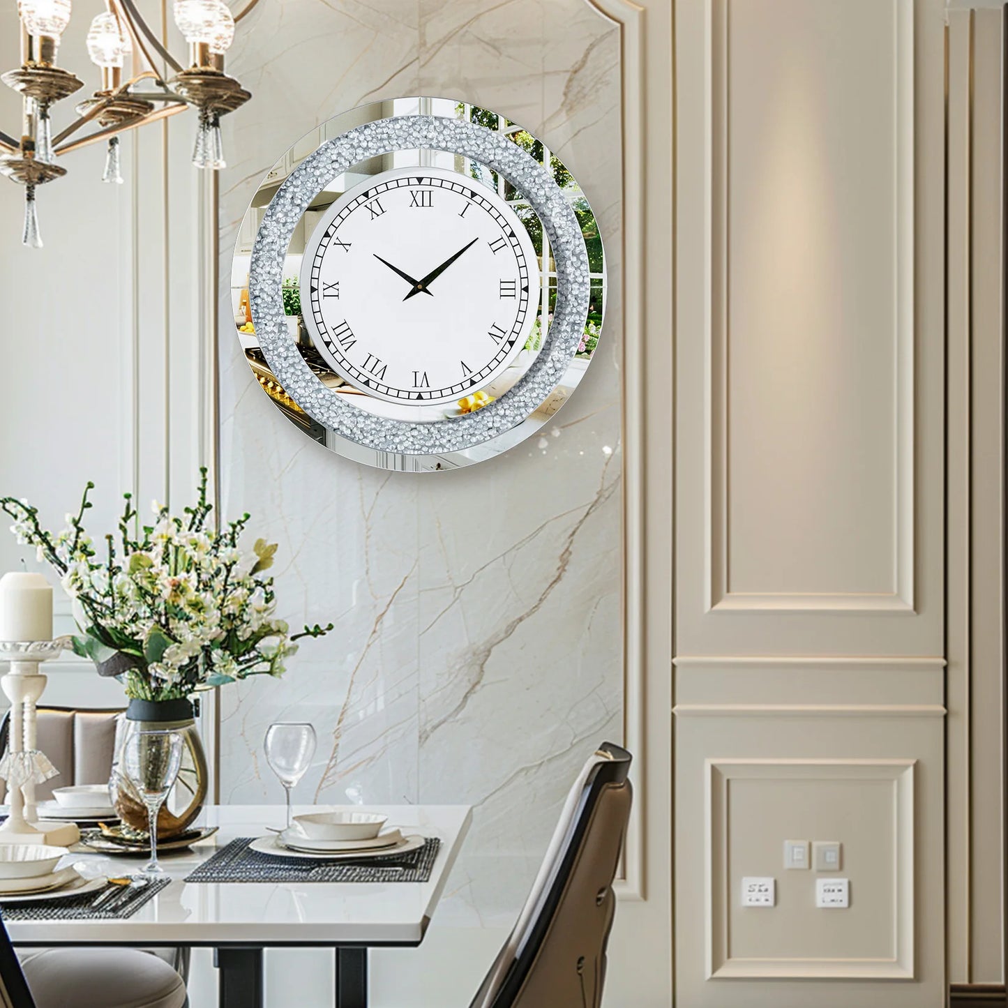 Crystal Sparkle Mirrored Wall Clock For Living Room