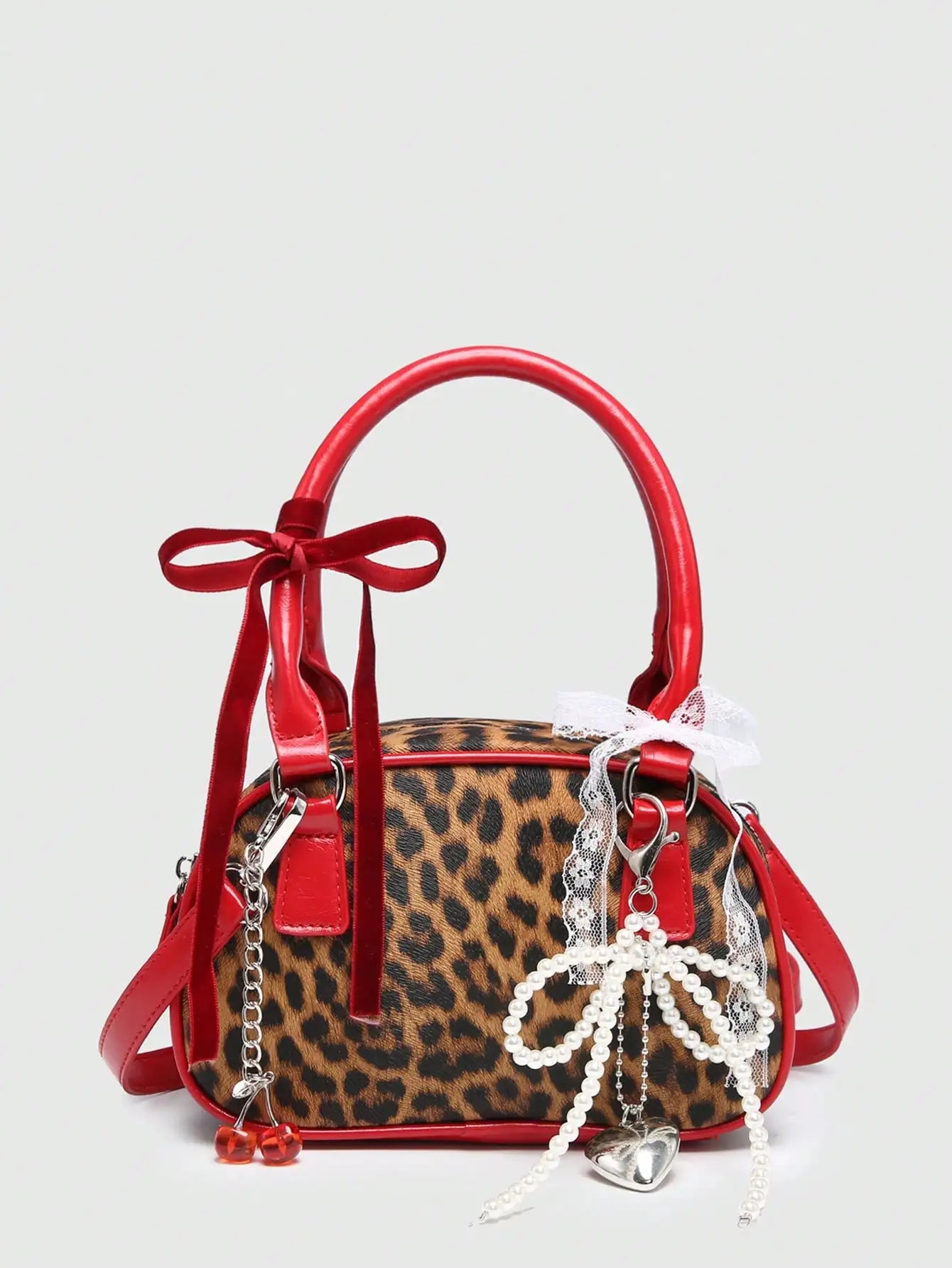 Women's Cute Ballet Style Cherry Faux Pearl & Bow Decor Mini Handbag, Fashionable Burgundy Bag, Fashionable Bow Purse For Women , Kawaii