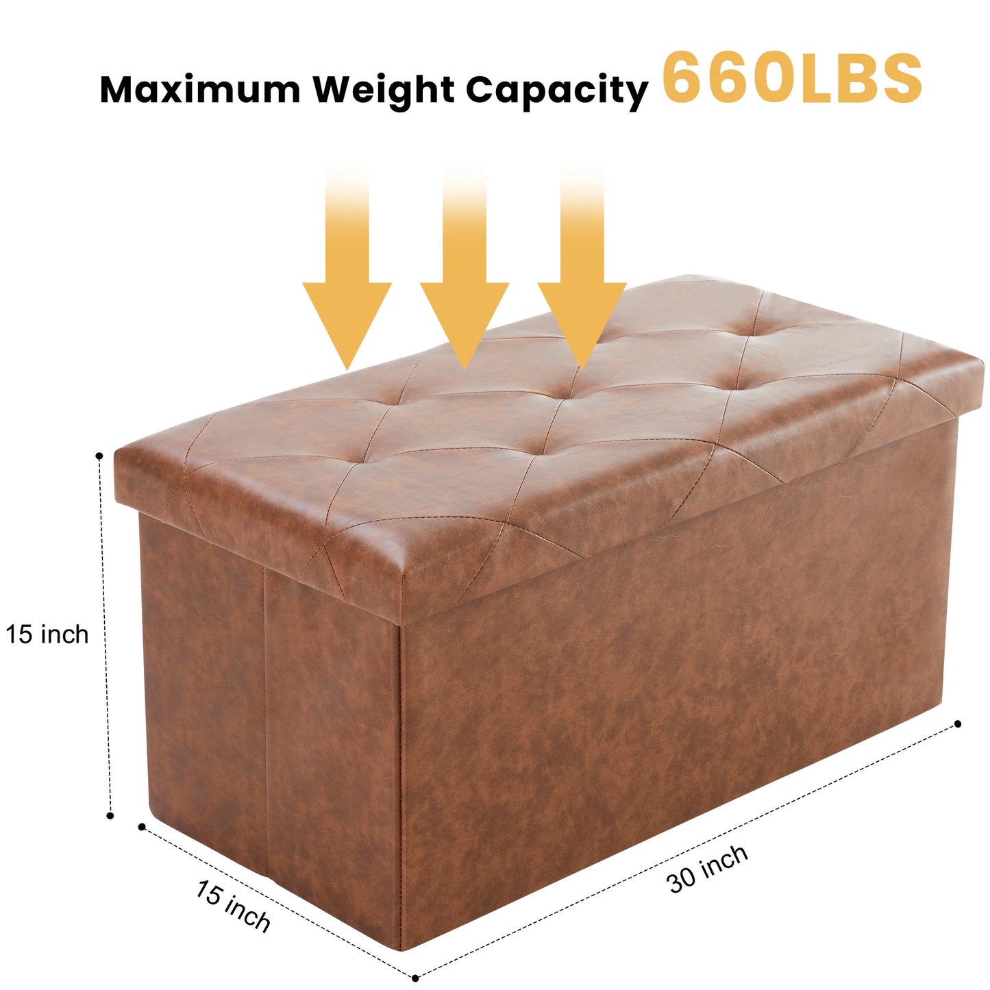 JHK Leather Folding Ottoman Toy Box Footstool Bench 660 Lb Capacity