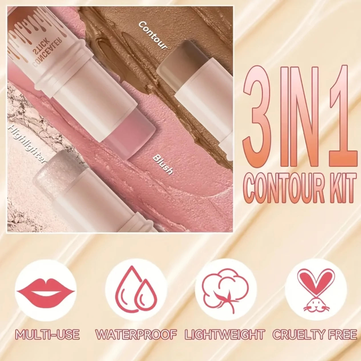 3-Piece Contour Stick Set With Blush Highlighter Bronzer And Eyeliner