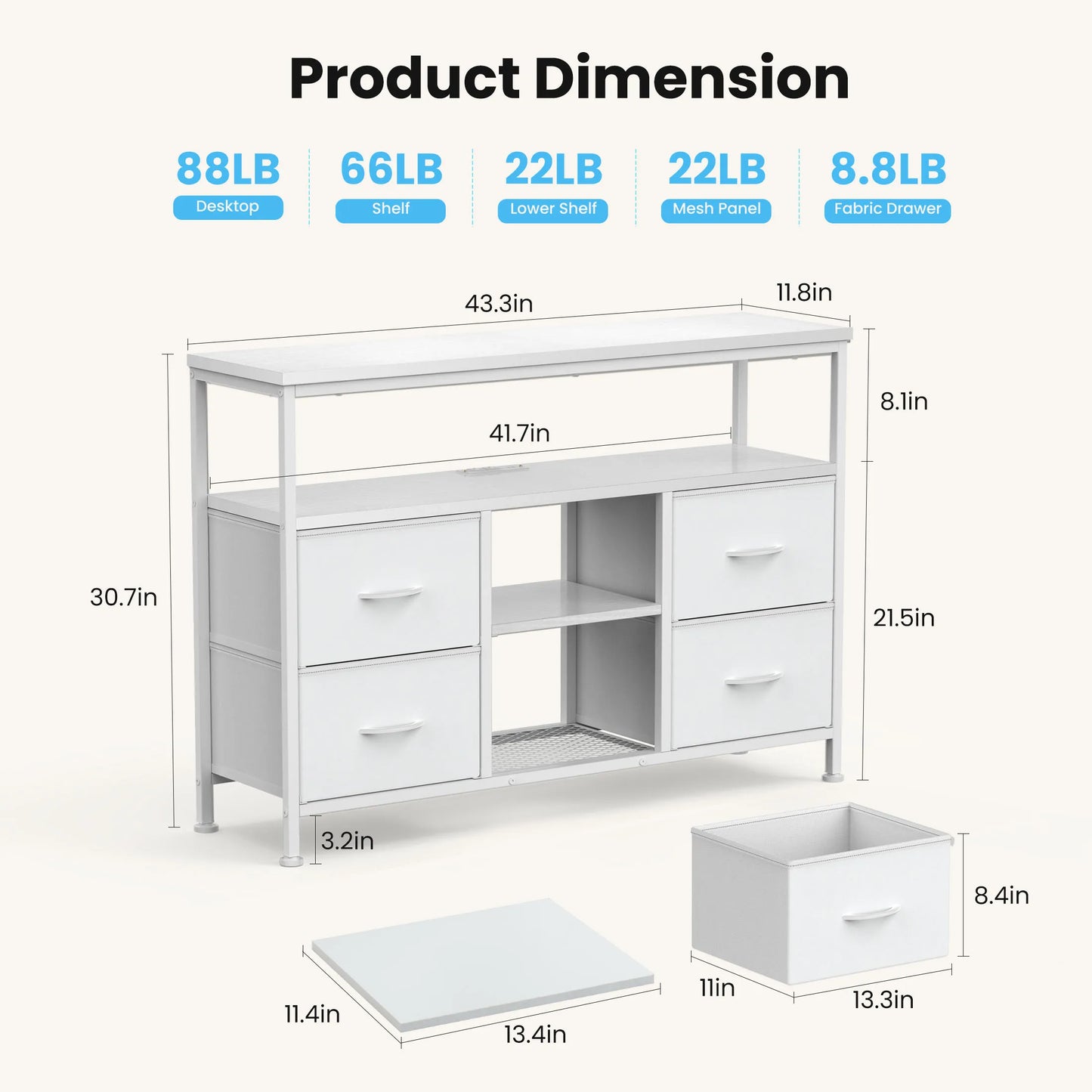 JHK TV Stand With Four Drawers LED Lights And Outlets