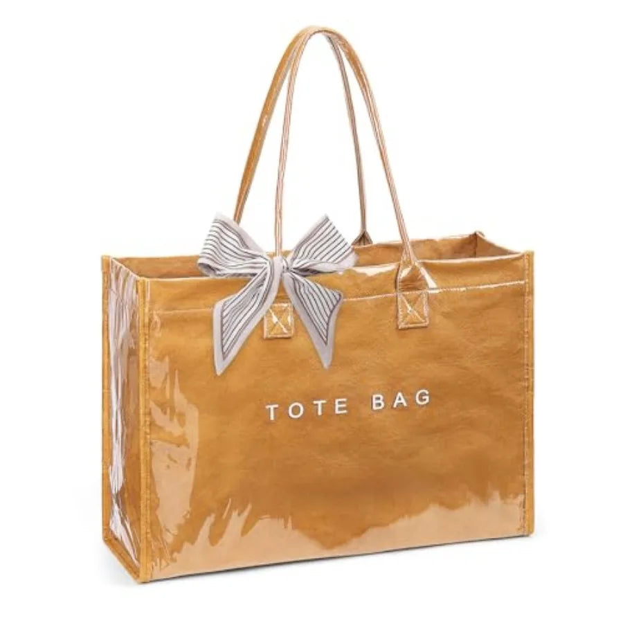 PVC Tote Bag For Women Plastic Purse Kraft Paper Letter Print