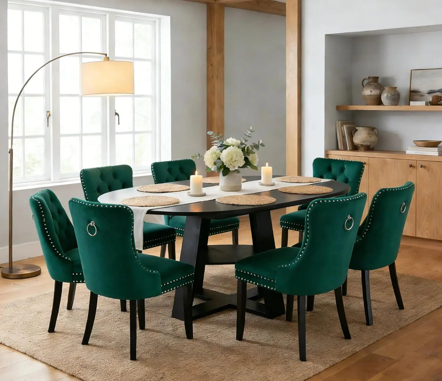 MOYU Oval Extendable Dining Table Set With Velvet Tufted Chairs