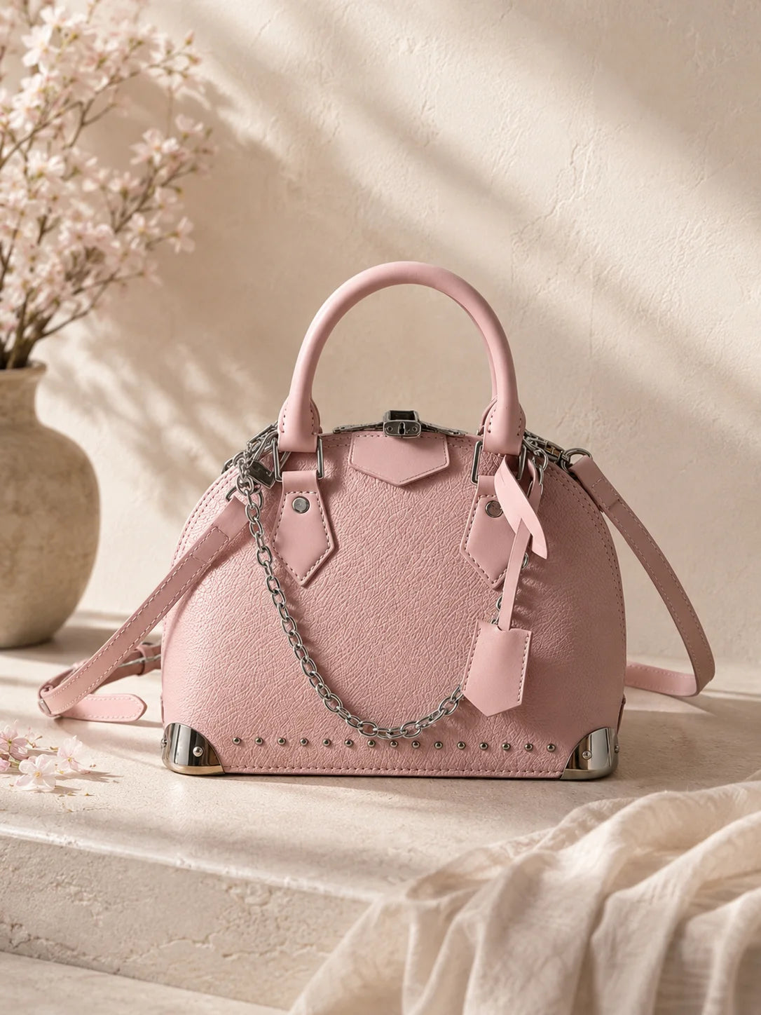 Fashion New Luxury Ladies 24X18X12CM Pink Shell Bag Handbag With Shoulder Strap Portable Crossbody Bag Without Box