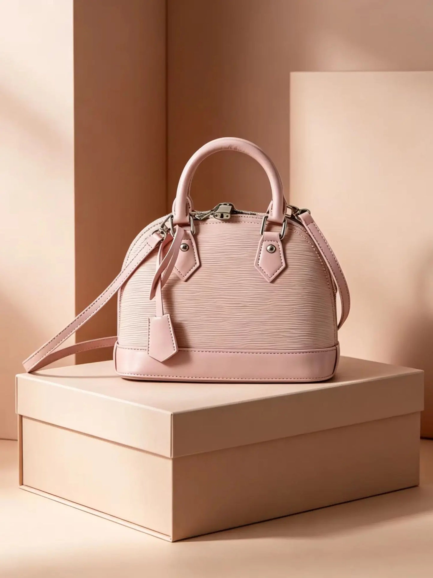 2026 Fashion New Women's Bag 25X19X12CM Portable Pink PU Shell Leather Bag with Shoulder Strap Crossbody Bag No Box