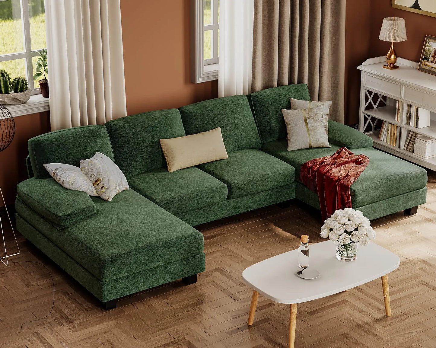 Sectional Couches for Living Room U-Shaped Linen Fabric Sofa