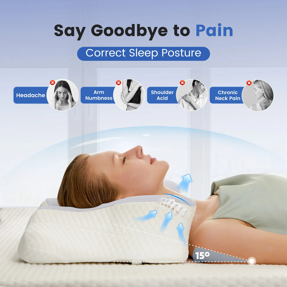 JHK Ergonomic Cervical Memory Foam Pillow With Cooling Cover