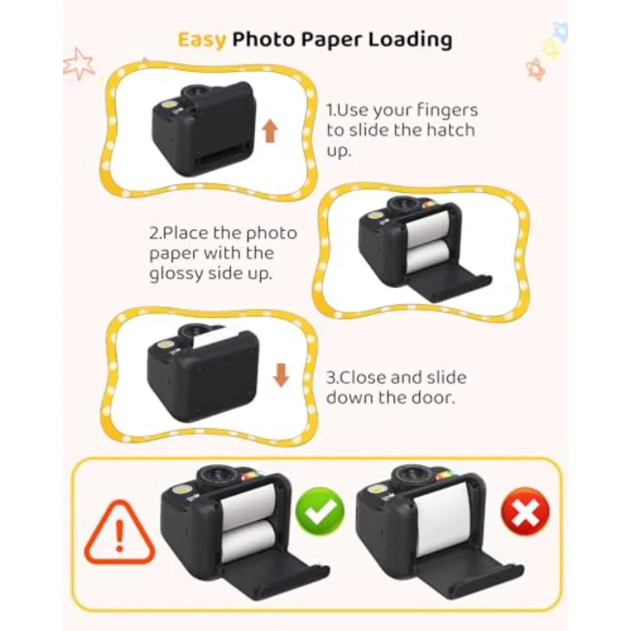 Color Instant Print Camera Camera with 5 Color Photo Paper 48MP and 1080P Video 21 Fun Frames 32G Card Christmas/Birthday Gifts