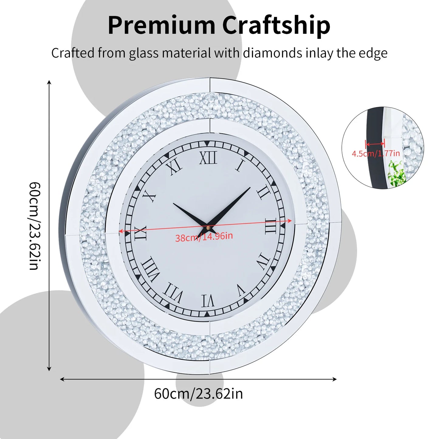 Crystal Sparkle Mirrored Wall Clock For Living Room
