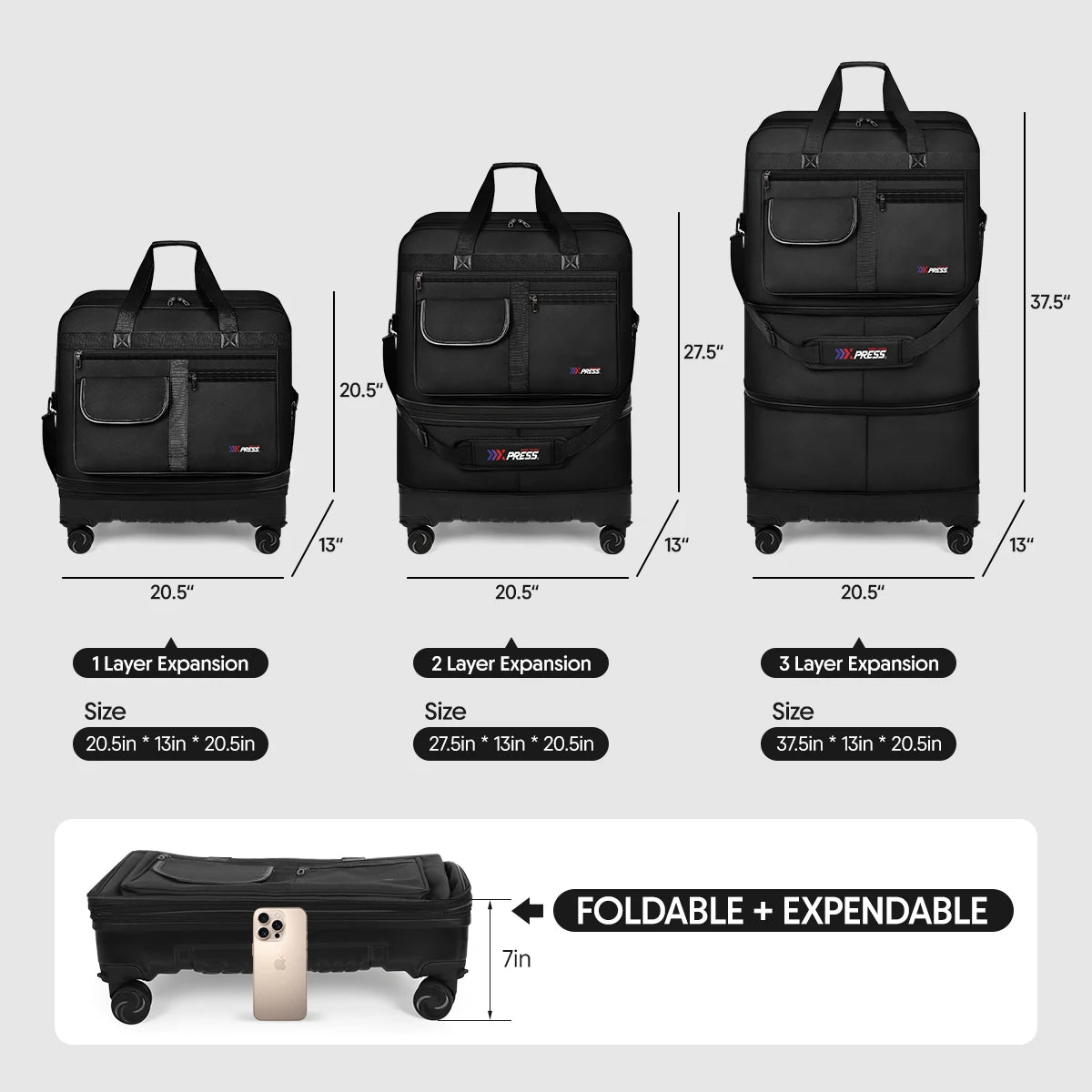 New York XPress Foldable Rolling Travel Luggage With Wheels