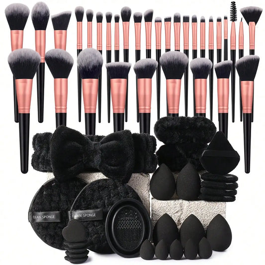 32 Makeup Brushes + 3 Waterproof Travel Toiletry Set + Practical Cleaning Bowl + 22PCS makeup Puffs