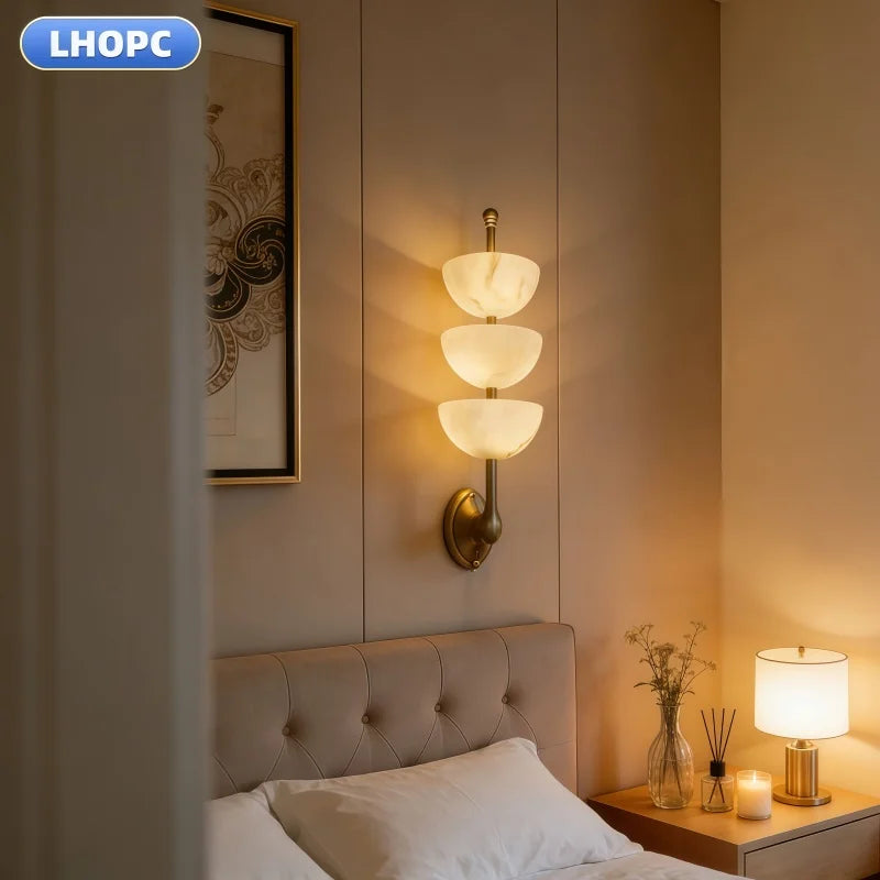 All-Copper Marble Wall Lamp Nordic Modern Luxury Living Room Bedside