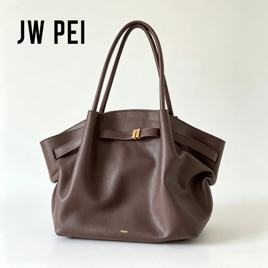 JW PEI Hana Vintage Pebbled Leather Crossbody Bag Women Large Capacity Trapeze Handbag Minimalist Top-Handle Purse Ladies Work Commuter Tote Bag