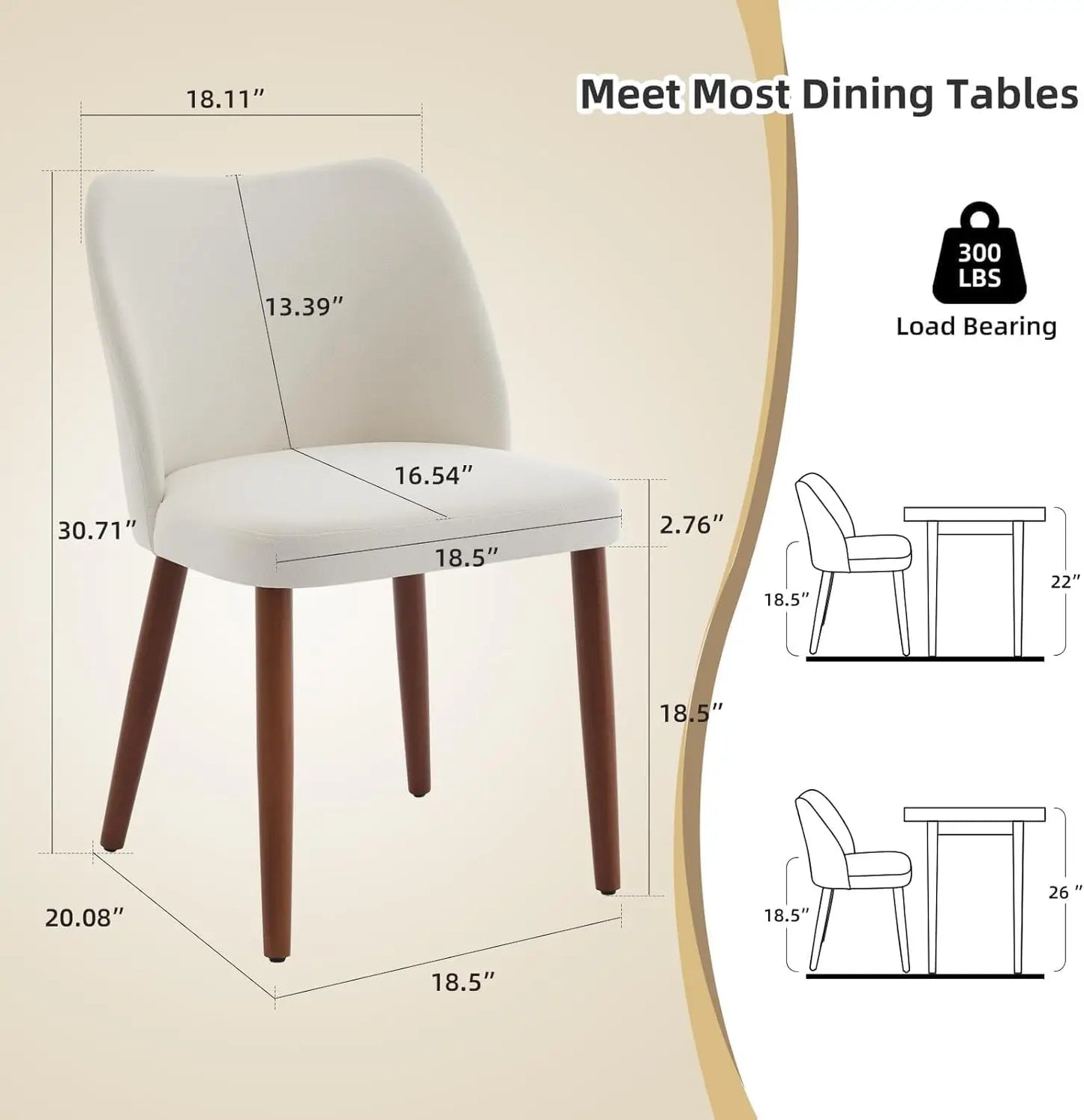 HobbyLane Mid Century Dining Chairs Linen Upholstered Set of 2