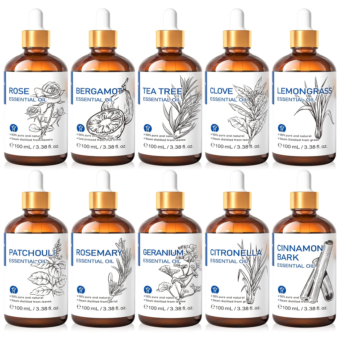 HIQILI Natural Essential Oils Set Geranium Tea Tree Lavender