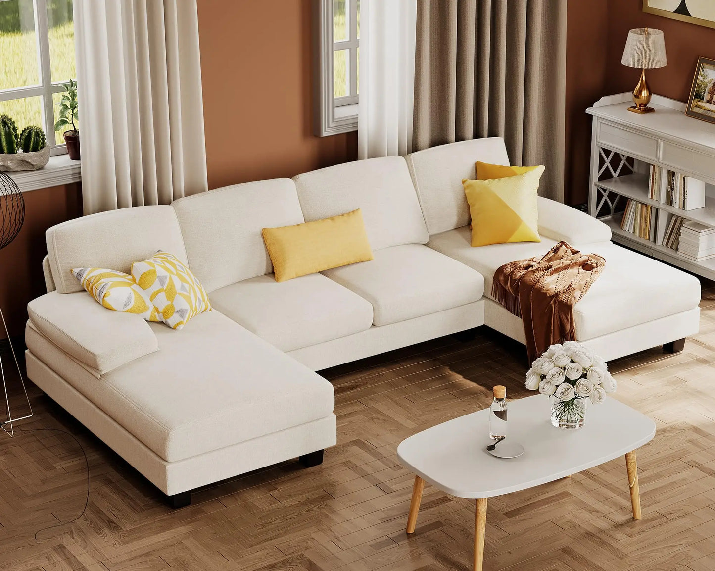 Furmax U-Shaped Sectional Sofa Couch in Linen Fabric