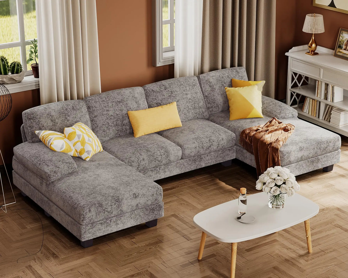 Furmax U-Shaped Sectional Sofa Couch in Linen Fabric