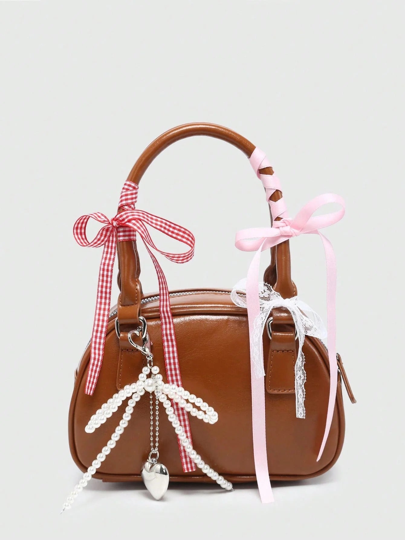 Women's Cute Ballet Style Cherry Faux Pearl & Bow Decor Mini Handbag, Fashionable Burgundy Bag, Fashionable Bow Purse For Women , Kawaii