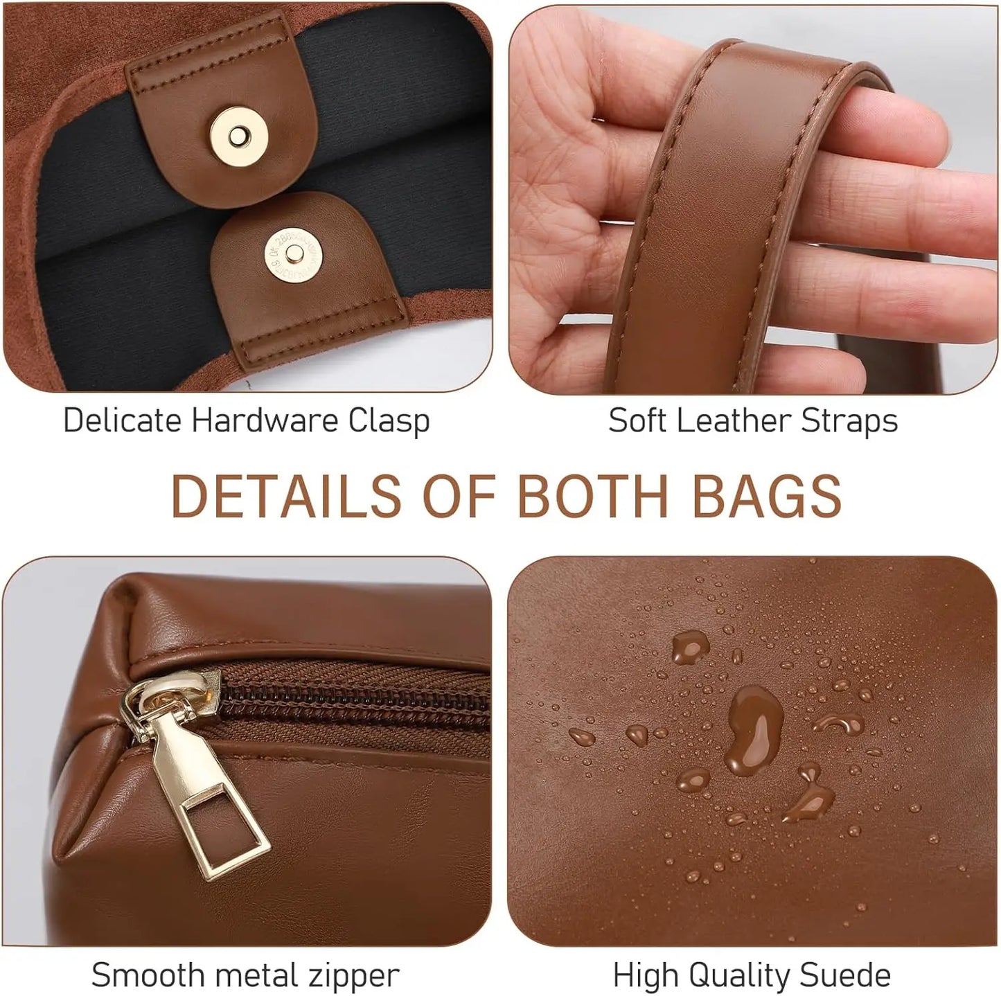 Faux Suede Tote Bag For Women With Zippered Cosmetic Organizer