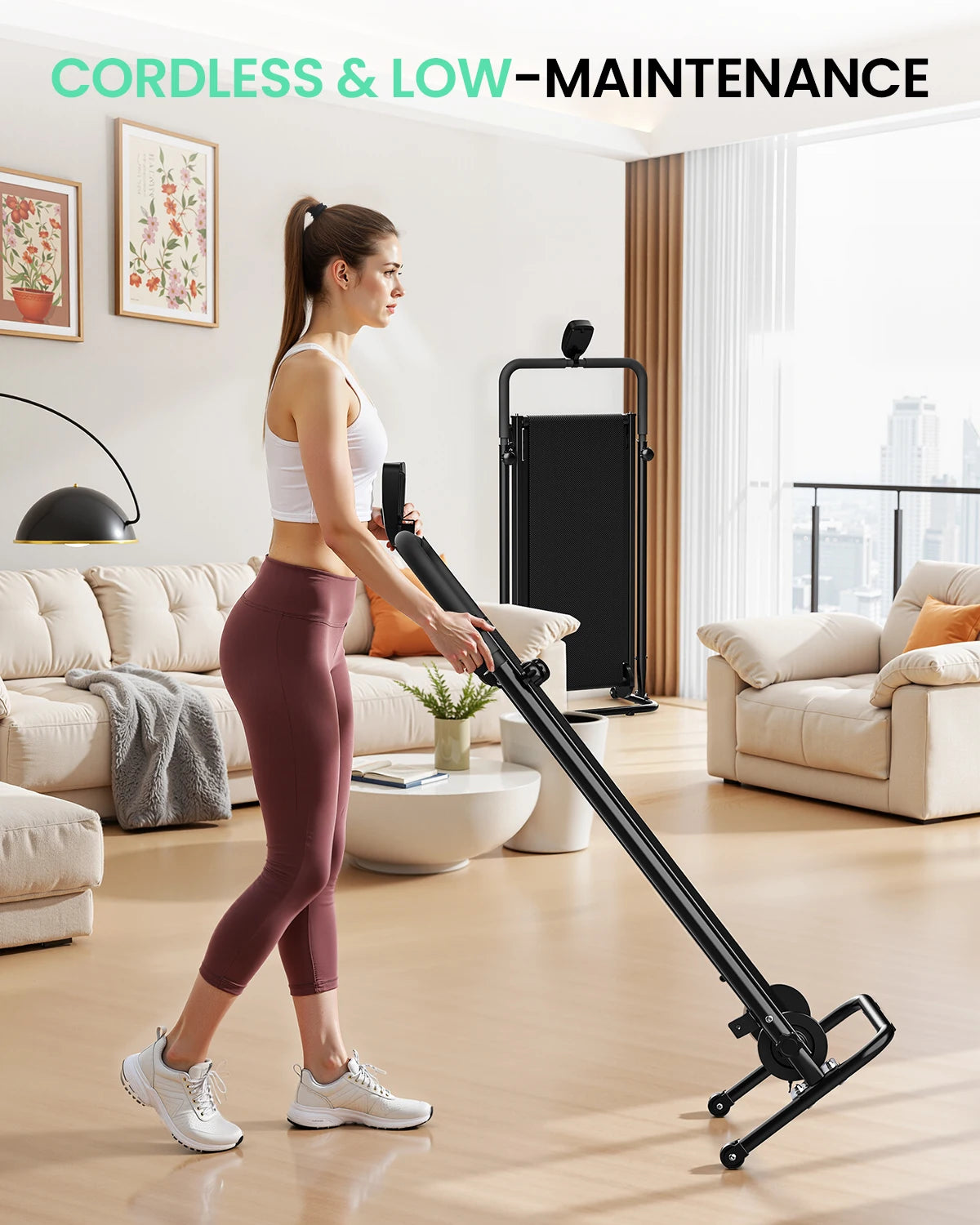 AKLUER Motorless Treadmill With Dual Flywheels LCD Monitor