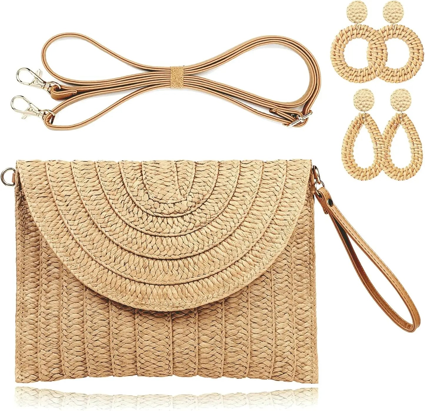 Straw Clutch Handbag for Women Summer Beach Woven Envelope Purse Lightweight Natural Fiber Accessory