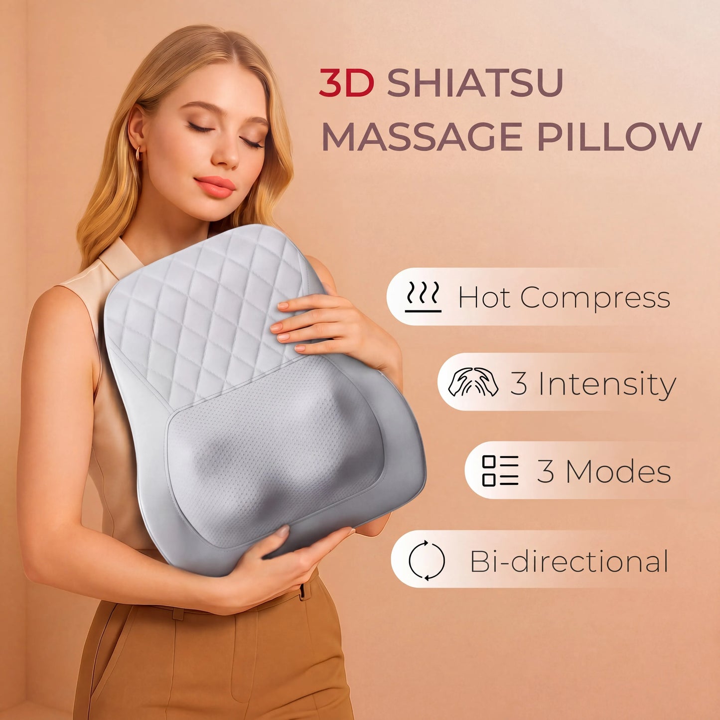 HIMOUTA Back Massager Pillow With Heat 3D Kneading For Neck And Shoulders