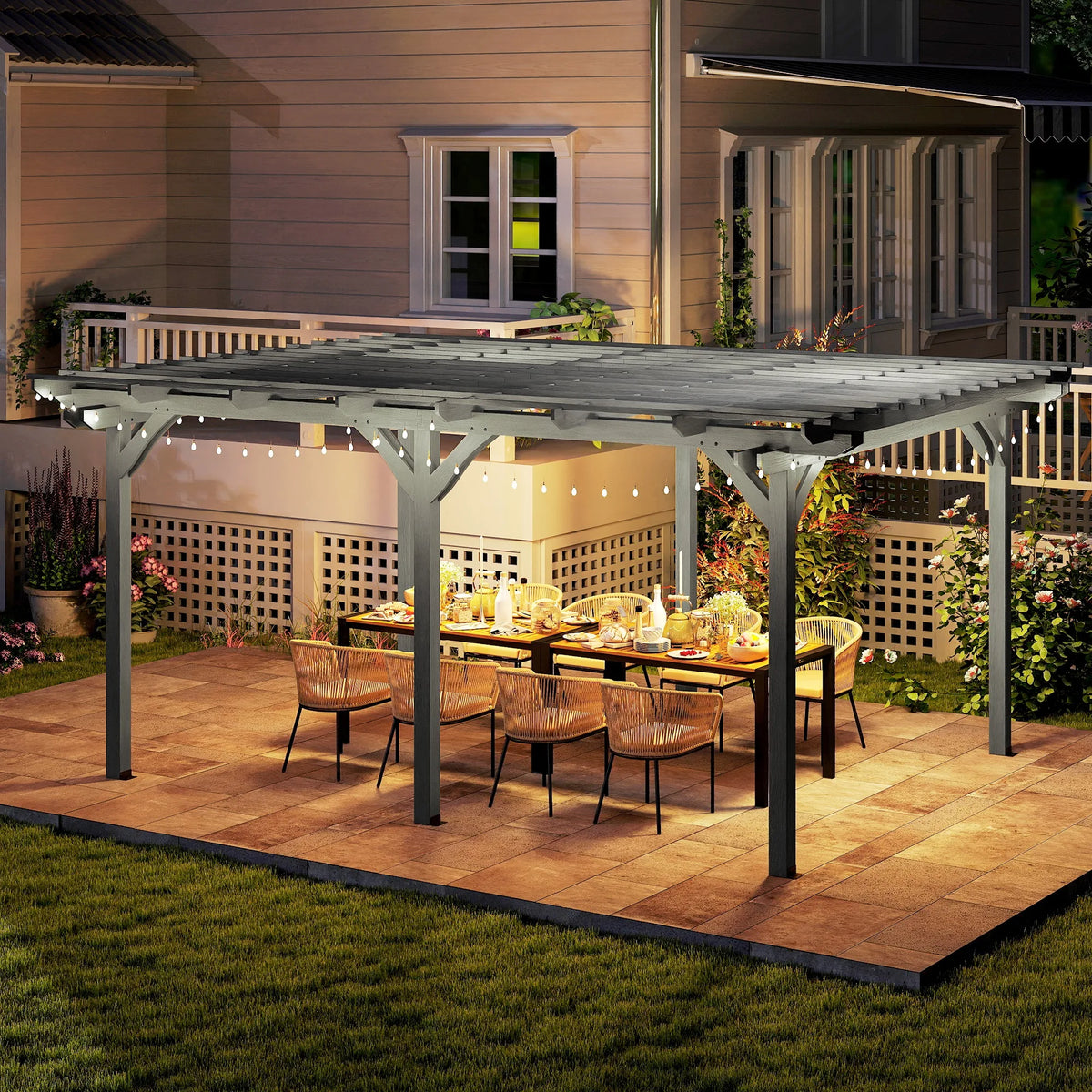 Wooden Outdoor Pergola With Durable Garden Patio Shade Frame