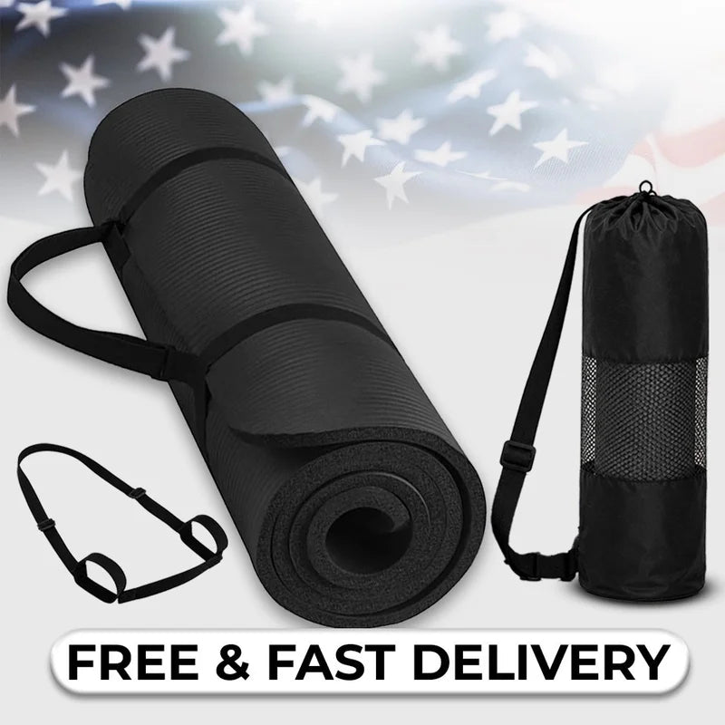 Extra Thick 10mm Exercise Yoga Mat Multipurpose Workout NBR 72 x 24 w/ Bag Strap