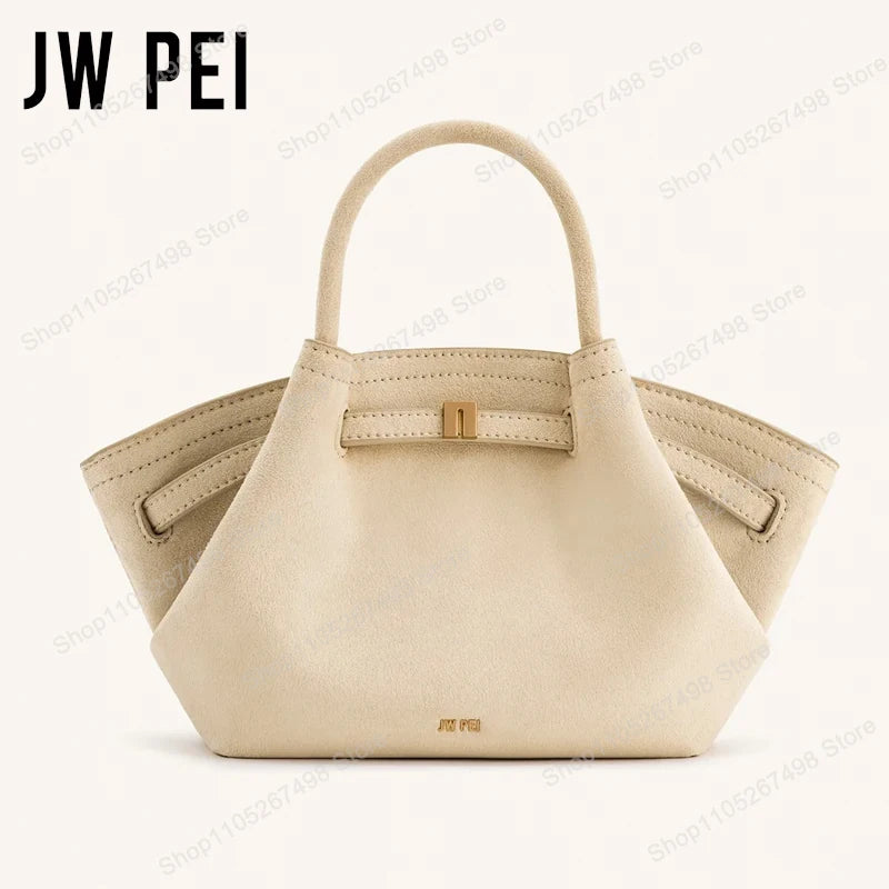 JW PEI Hana Minimalist Pebbled Leather Top-Handle Bag Women Luxury Designer Style Trapeze Tote Bag Elegant Shoulder Crossbody Purse 2026