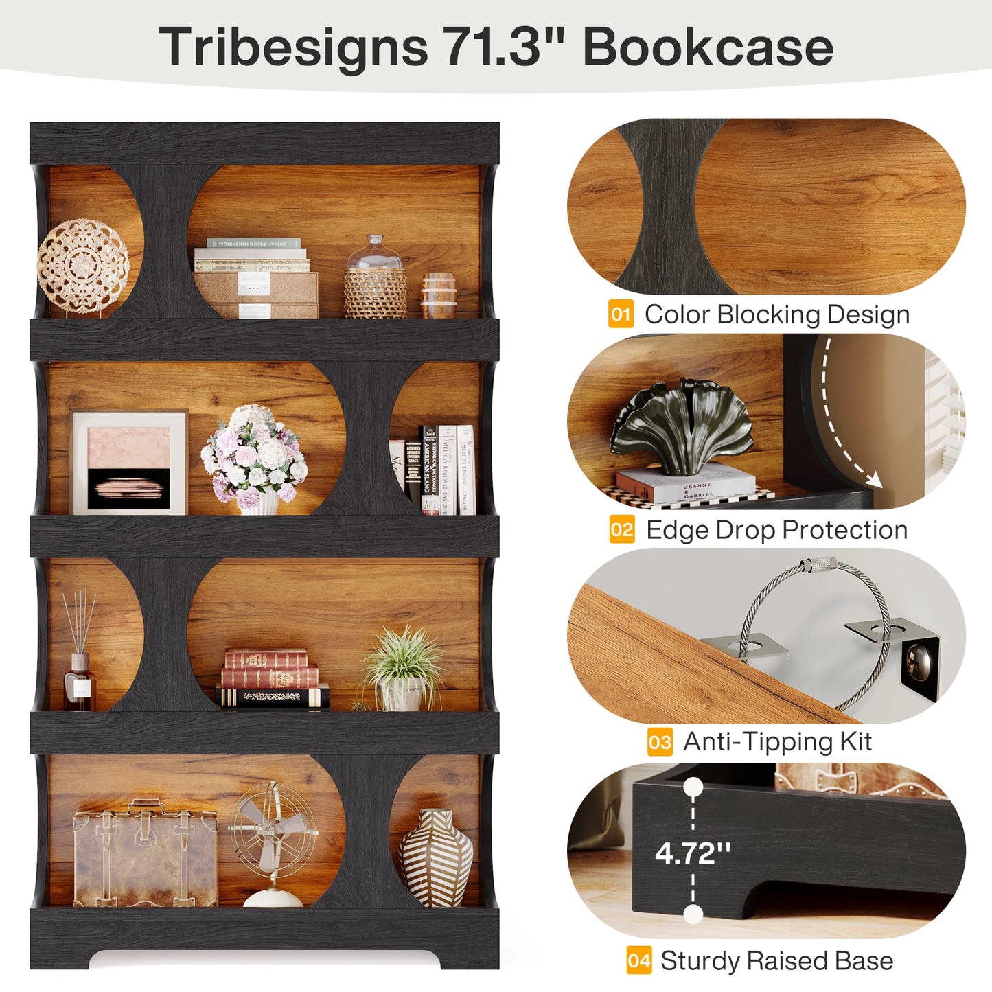 Tribesigns 4-Tier S-Shaped Bookshelf Modern Freestanding Display