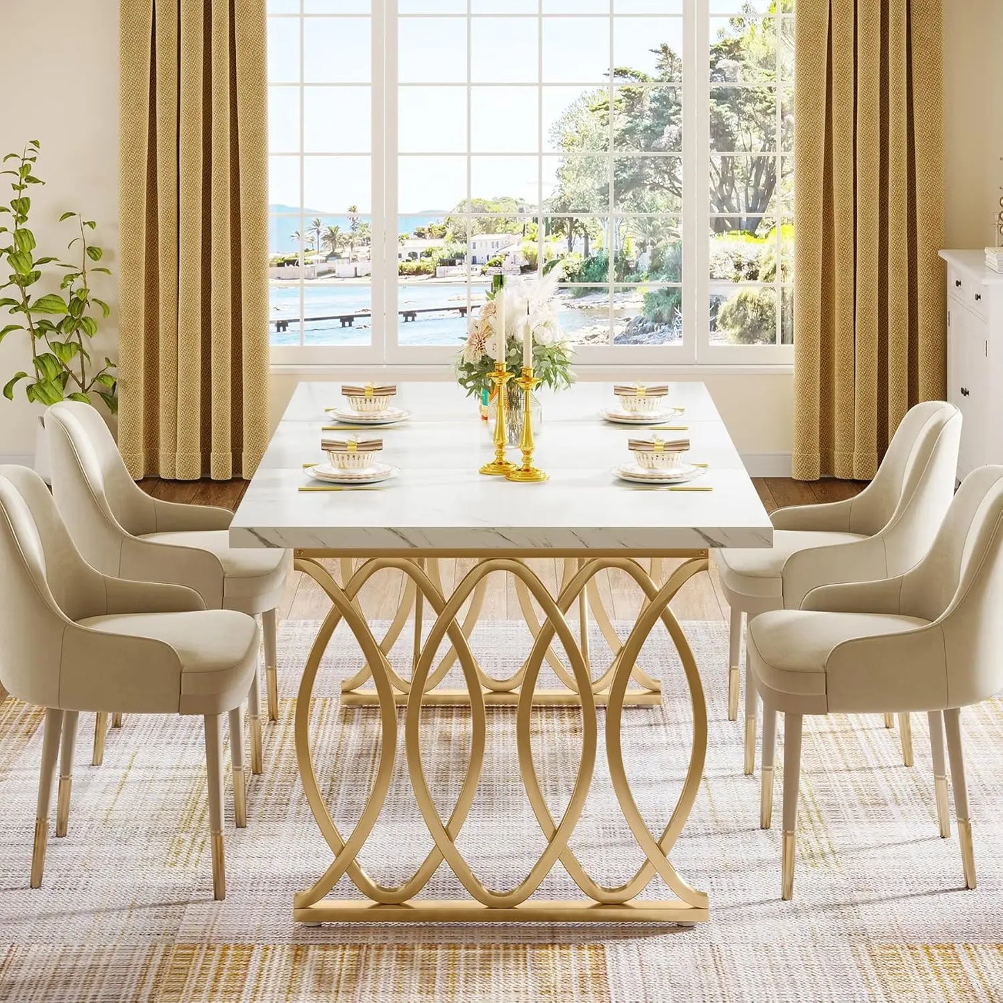 Little Tree Modern Faux Marble Dining Table For Kitchen