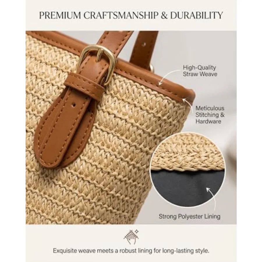 Summer Handbags for Women 2026 Straw Bucket Bag Crossbody Beach Purse with Top-Handle