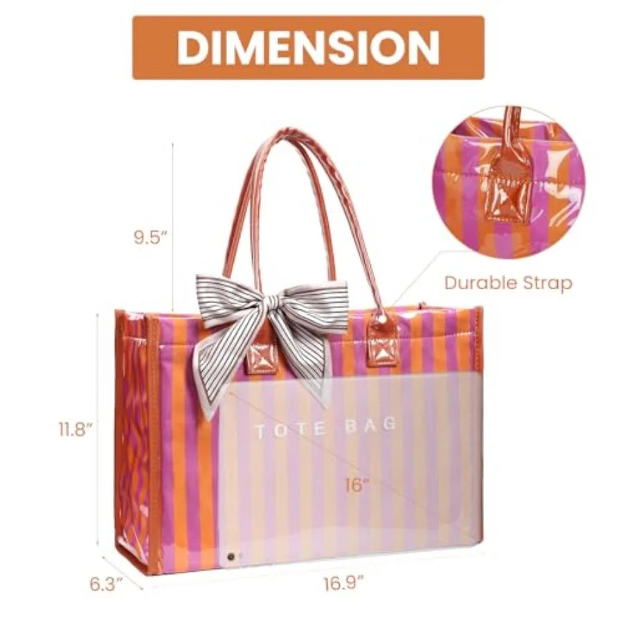 PVC Tote Bag For Women Plastic Purse Kraft Paper Letter Print
