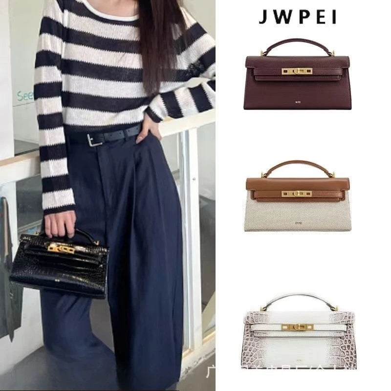 JW PEI Noor Women's Crocodile Pattern Leather Handbag Mini Top Handle Purse Structured Crossbody Bag Designer Inspired Fashion Tote