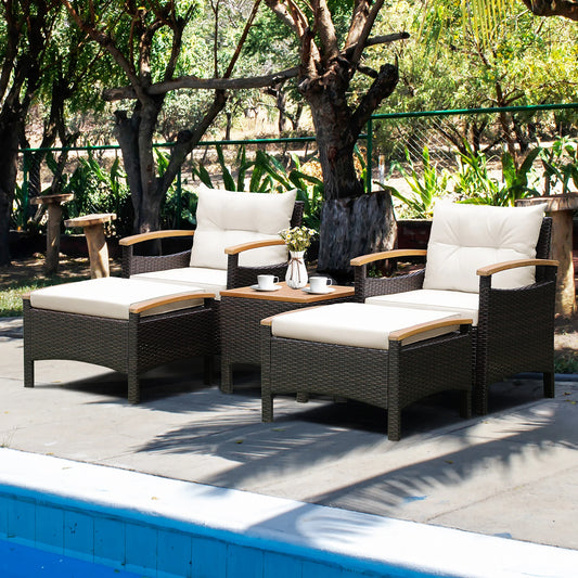HOMASIS 5-Piece Patio Rattan Set With Cushioned Sofa And Table
