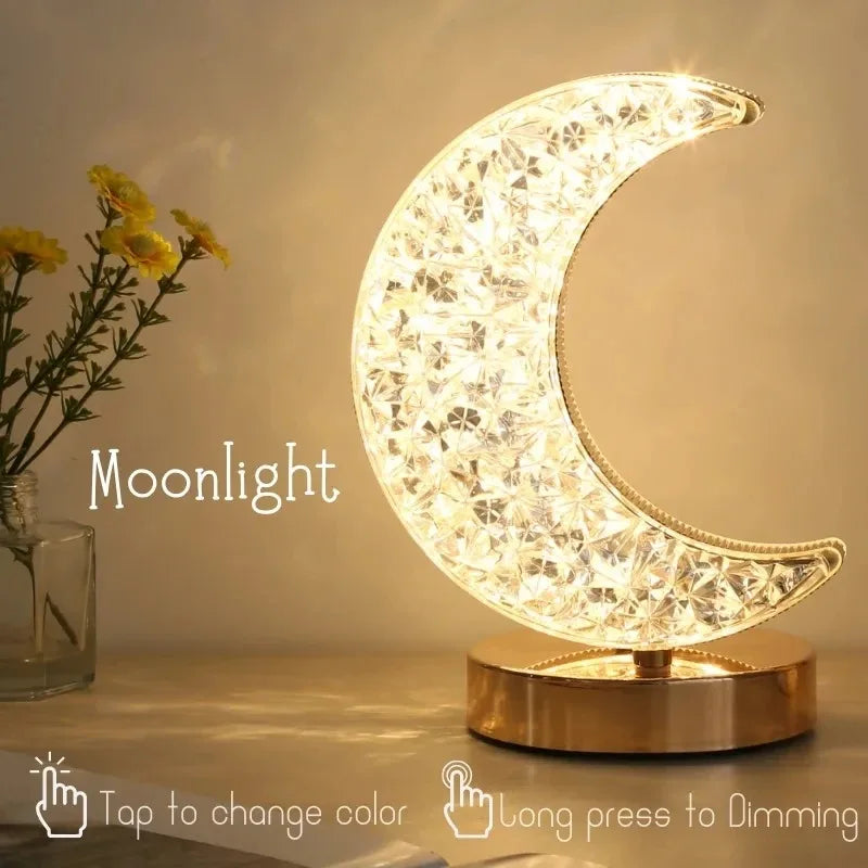 Crystal Touch Dimming Night Light USB 3D Moonlamp for Bedroom