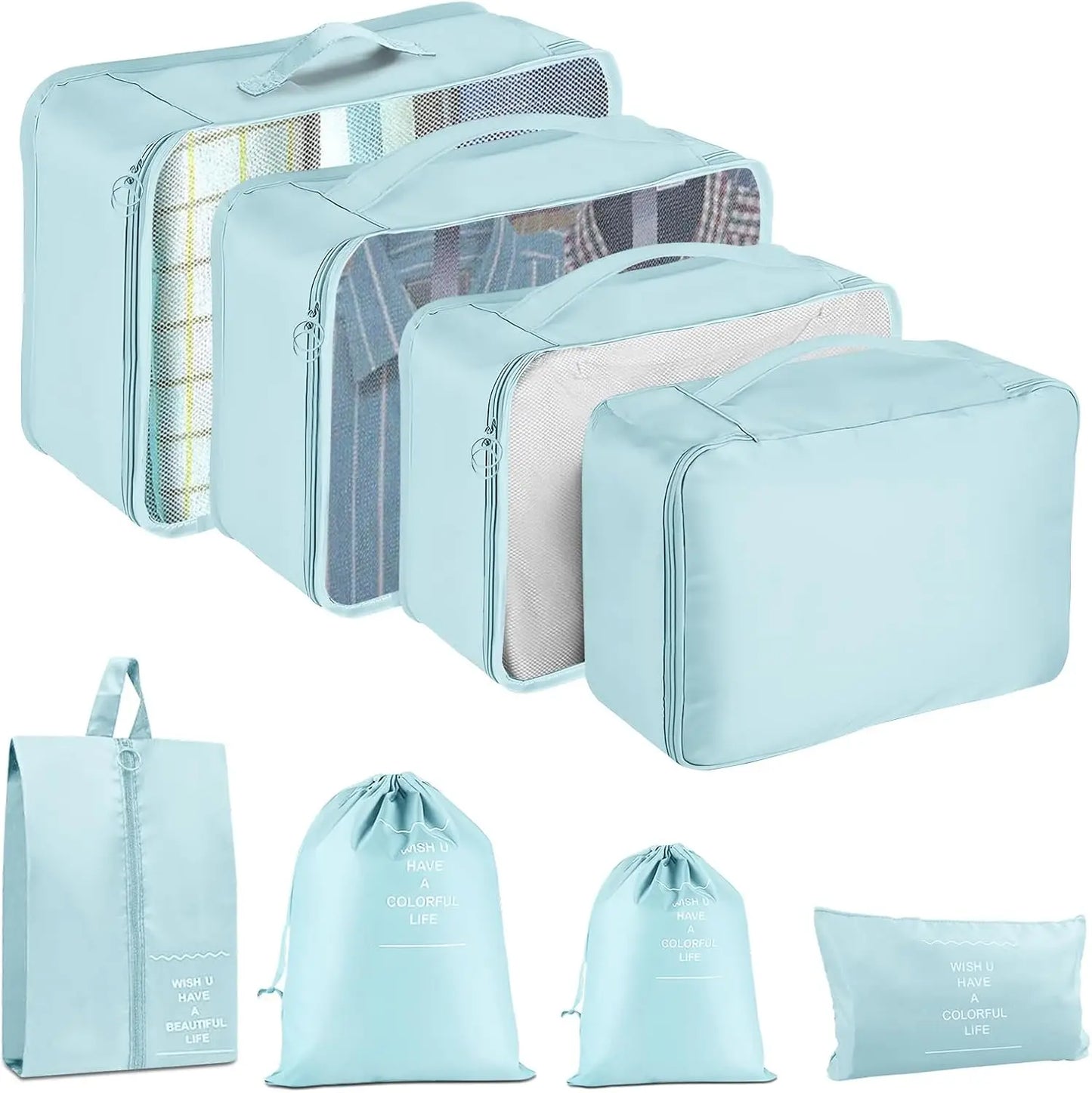Packing Cubes for Travel - 8pcs/ Set Luggage Organizer Bags for Family, Mesh Breathable Travel Packing Cubes for Suitcases Durable Travel Essentials Bags Set