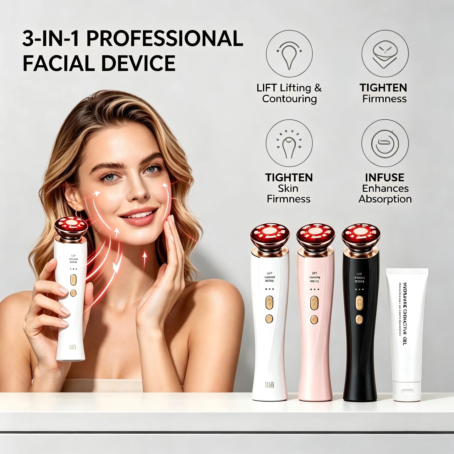 3 In 1 Light Therapy Facial Device V Shaped Massager