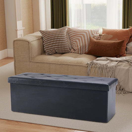 JHK Leather Folding Ottoman Toy Box Footstool Bench 660 Lb Capacity