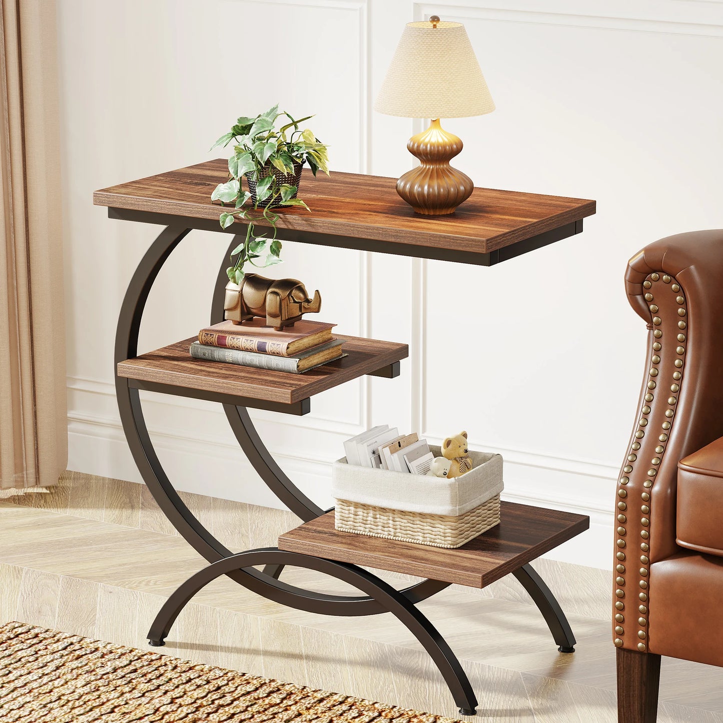 Tribesigns C Shaped End Table Industrial 3 Tier Console