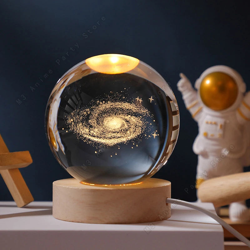 3D Crystal Ball Night Light Led Galaxy Lamp Saturn Moon