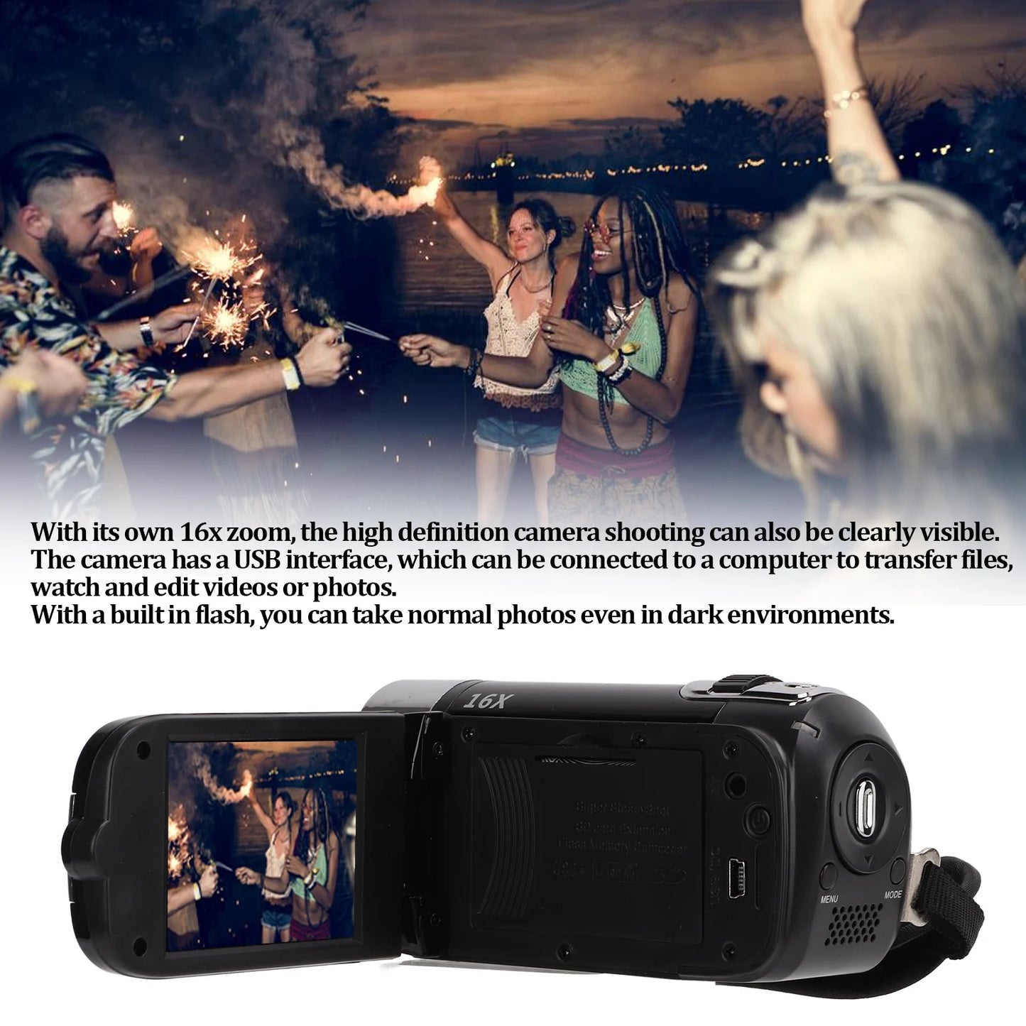 Digital Video Camcorder Portable Full HD 1080P 270° Rotation Handheld 16MP Digital Camcorders for Family for Kids for Gifts