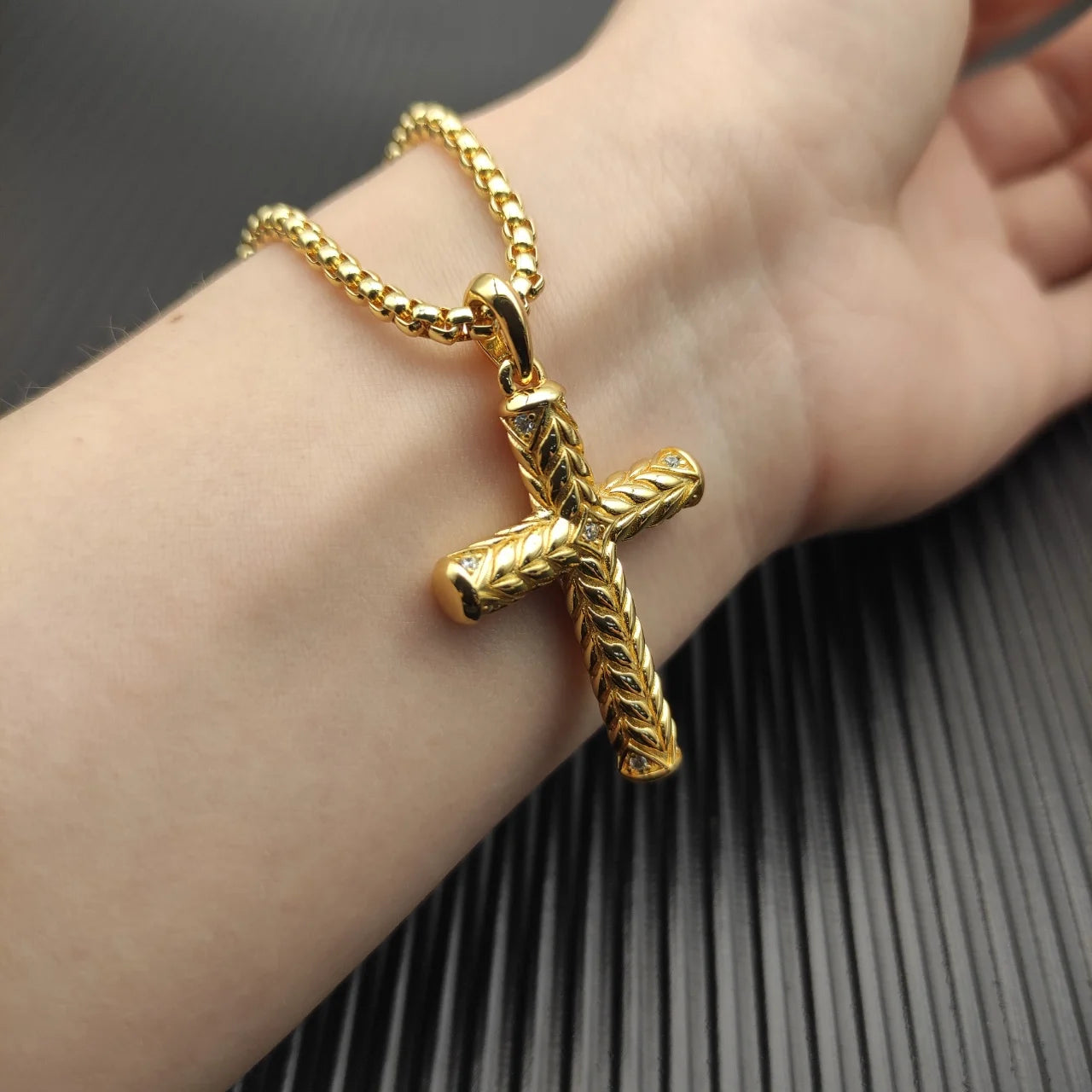 Zircon Square Diamond Cross Necklace Unisex Fine Jewelry