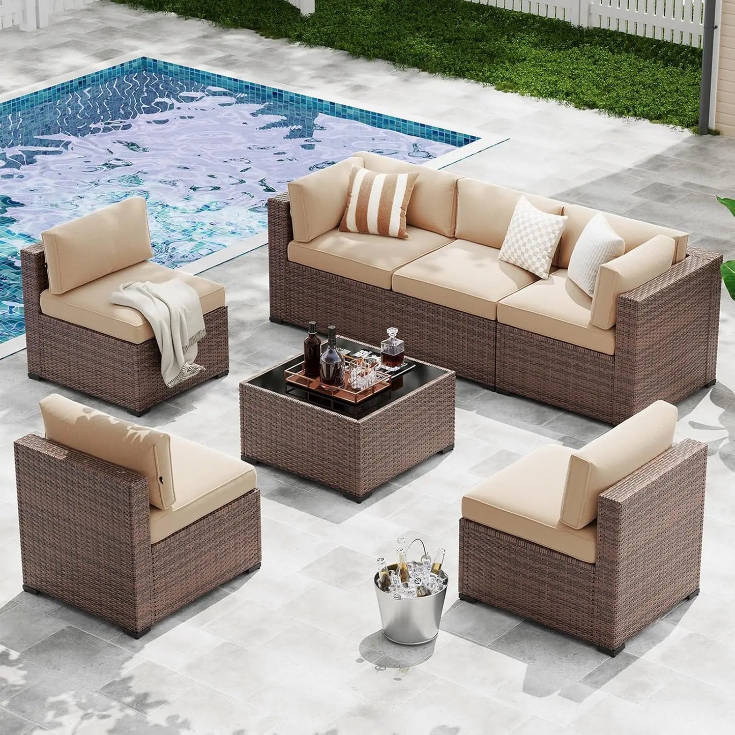 XIAOLANG Outdoor Patio Furniture Set Wicker Cushions Modern Design