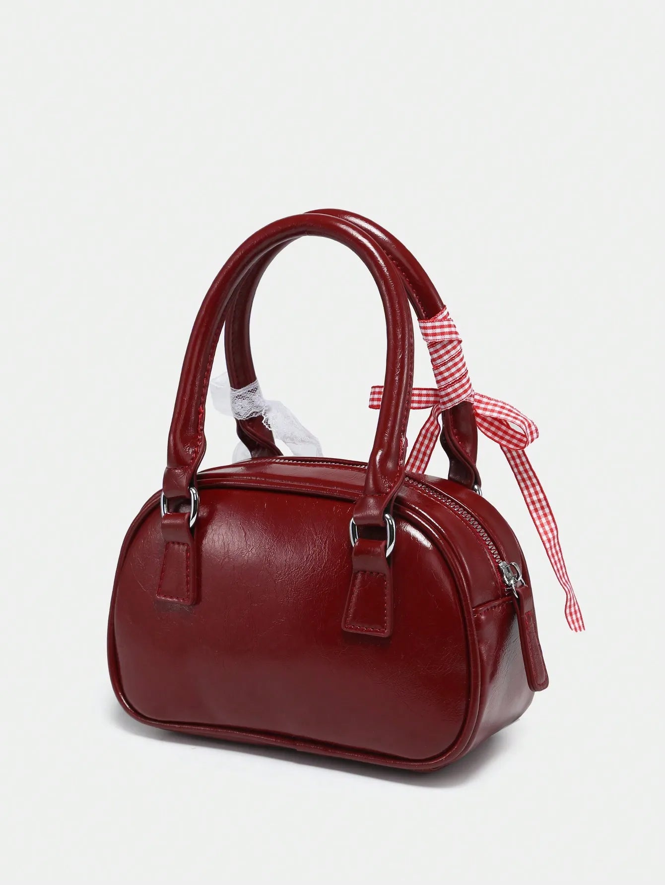Women's Cute Ballet Style Cherry Faux Pearl & Bow Decor Mini Handbag, Fashionable Burgundy Bag, Fashionable Bow Purse For Women , Kawaii